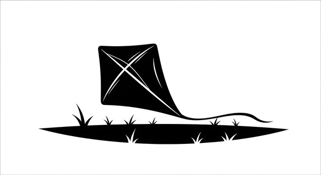 Minimalist Black Kite Resting on Green Grassy Hill