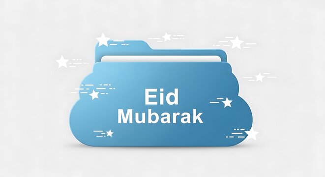 Celebratory folder graphic displaying eid mubarak message for festive occasions