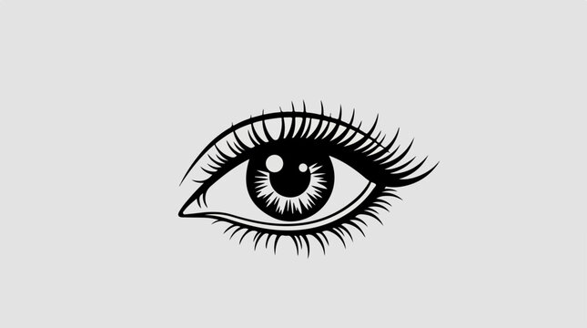 Elegant eye illustration with long eyelashes on a light background.