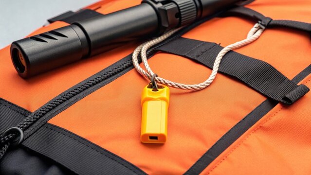 Yellow Handheld Flare Gun Attached to Orange Safety Gear