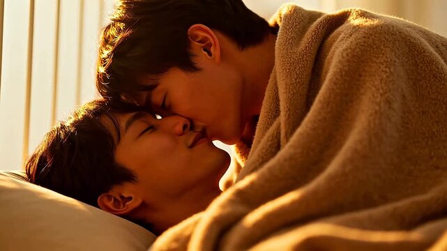 Two people sharing a warm moment under a blanket