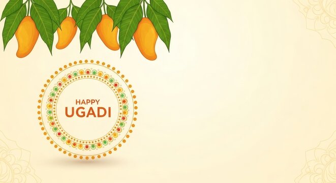 Ugadi Festival Decorative Frame with Rangoli Pattern and Kalash