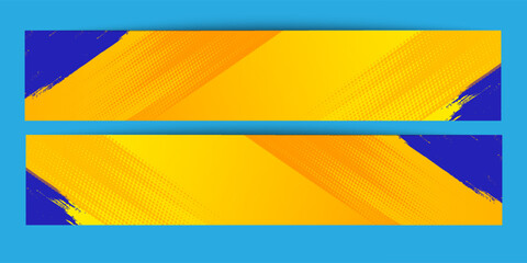 Obraz premium Abstract grunge background vector with paint brush and halftone effect, template design banner with gradient blue and yellow color of ukraine flag