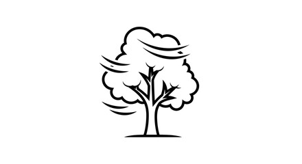 Stylized Tree Silhouette Swaying in the Wind, Minimalist Black and White Icon