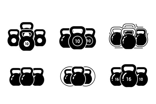 Kettlebell Workout Icon Set, Fitness Equipment Vector Icons