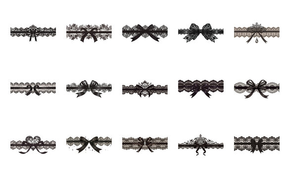 PNG Elegant lace borders with bows on transparent background