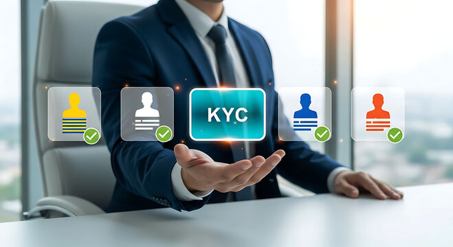 Businessman showing KYC know your customer verification process for digital identity