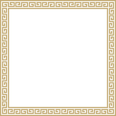 Obraz premium Vector golden classic Greek square ornament. Rectangle of Ancient Greece and Roman Empire. Byzantine painting of walls, floors and ceilings. Decoration of European palaces.