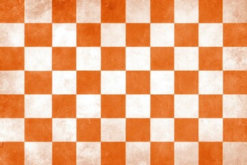 Fototapeta premium Checkerboard pattern with alternating orange and white squares, textured surface, vintage style background for design, decoration, or artistic projects.