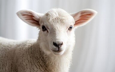 Obraz premium A close-up portrait of a white lamb with a soft and fluffy texture
