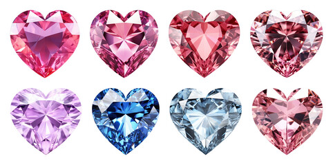 Fototapeta premium PNG Colorful heart-shaped gemstones collection, transparent background