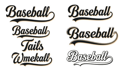 Baseball team logos and typography designs on white background with various text styles © Stock Image Paradise