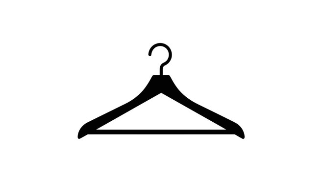 Minimalist Black Clothes Hanger Icon on White Background