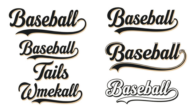Baseball team logos and typography designs on white background with various text styles