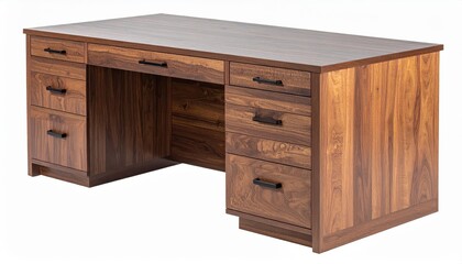 Stylish wooden desk with drawers for modern workspace organization