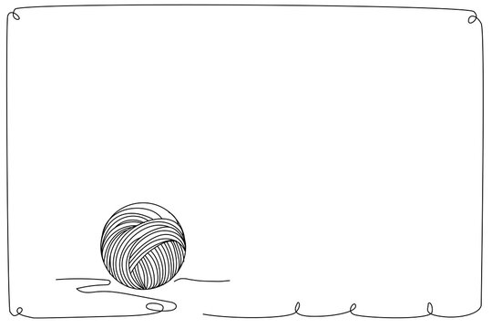 Line Art Illustration of a Ball of Yarn. Hand-drawn line art illustration of a ball of yarn with loose thread