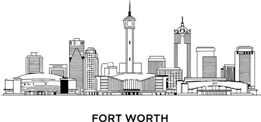 Obraz premium Black and white sketch of the skyline with prominent buildings and text