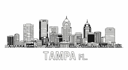 Obraz premium Black and white skyline illustration of a city with a domed building