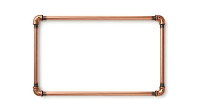 A copper pipe frame on a white background for creative design purposes