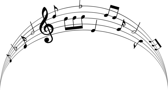 Music notes rainbow, half of circle with music notes, vector illustration.