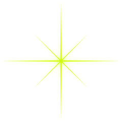 A bright yellow starburst with eight elongated points radiating from a central glow against a vibrant green background with black jagged edges and white transparent background