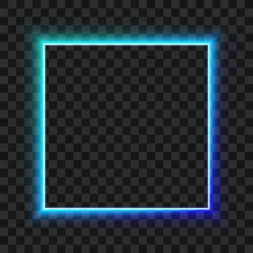 Neon square, glowing border on transparent background, vector illustration.