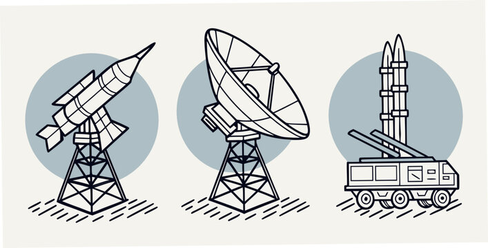 Three different types of satellite dishes and antennas for communication