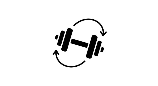 Dumbbell with Circular Arrows Icon: Fitness, Workout, Exercise, Gym, Training, Strength, Health, Sport