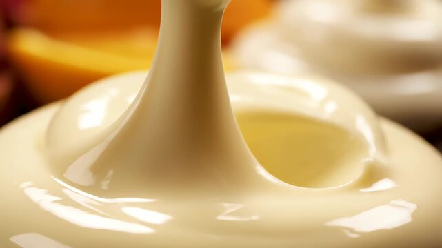 Close up creamy white sauce with spoon swirling