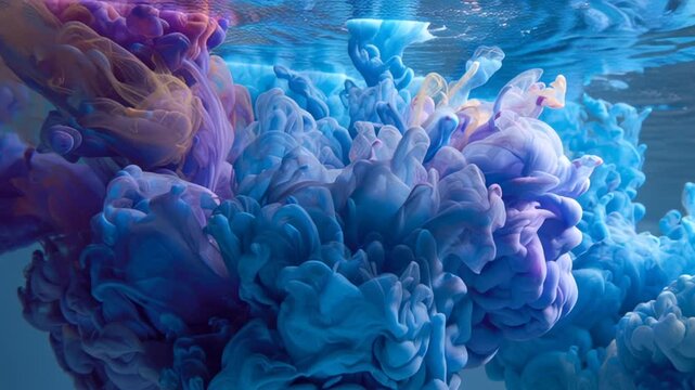 Colorful ink clouds in water closeup.