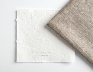 Fototapeta premium Tela de lino natural doblada sobre superficie blanca con sombra lateral