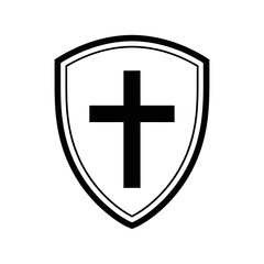 Obraz premium Shield with cross symbol icon.