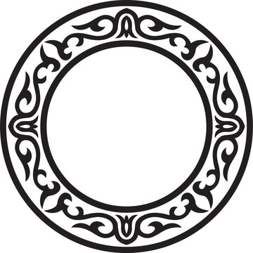 Black monochrome round border. Tatar national ornament. Ethnic pattern of the Turkic peoples. Asian frame, ring, circle.