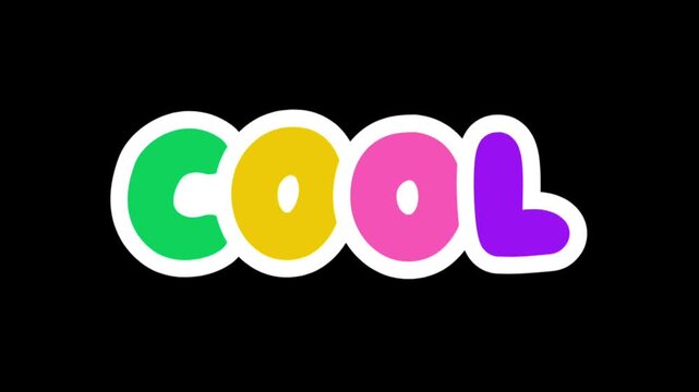 Colorful bubble letter text spelling cool on a black background