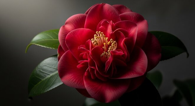 Red camellia flower close up