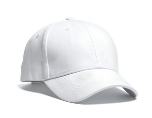 Fototapeta premium Clean white baseball cap with a curved brim, isolated