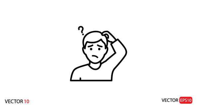 Confused Man Scratching Head with Question Mark Icon - Vector Illustration