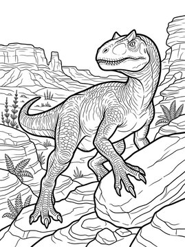Allosaurus Rocky Terrain Coloring Page - Morrison Formation Dinosaur Landscape