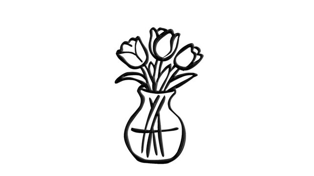 2D Animated Flower Vase with Tulip Bouquet for Home Decor Theme