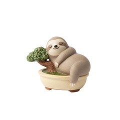 Fototapeta premium Cute Sloth Figurine Sleeping on a Bonsai Tree