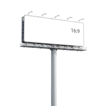 A blank billboard sign with a partially visible text shadow on a pole