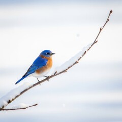 Obraz premium Serene Bluebird Resting on Snow-Covered Branch