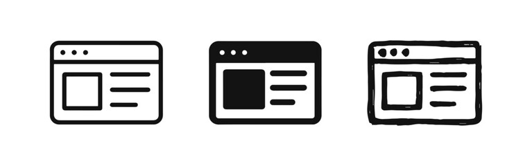 Fototapeta premium Browser Window Icons Set. Web Page Interface and Internet Website Design Symbols.