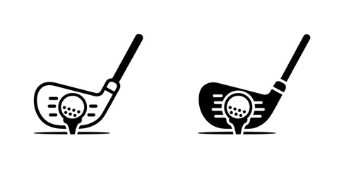 Two golf clubs striking golf balls on a tee, one with a clean hit and one with a mishit. Vector © Mst Nazma