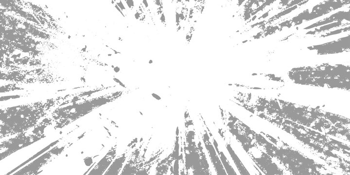 Abstract radial explosion with ink splatter lines bursting from the center, high-contrast black and white, dynamic motion, vintage grunge texture vector illustration, minimalist background.