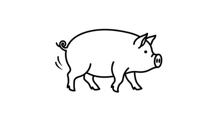 Fototapeta premium Simple Line Drawing of a Pig Walking, Minimalist Farm Animal Illustration