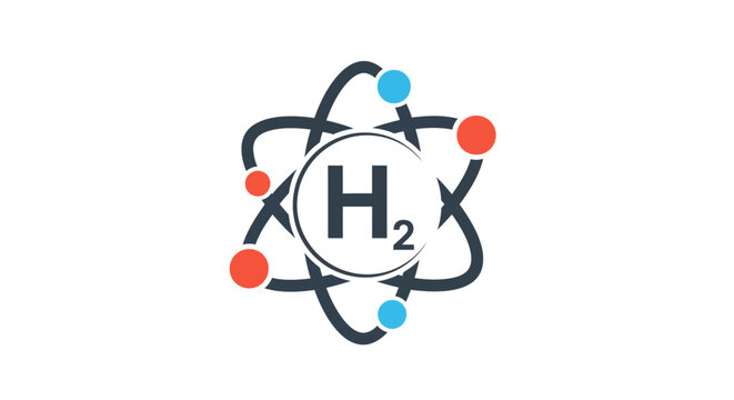 Hydrogen H2 molecule atomic structure and energy concept icon