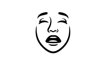 Shocked Face Expression, Open Mouth, Eyes Closed, Black and White Line Art