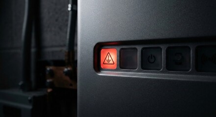 Fototapeta premium Inverter grounding fault warning indicator, illuminated electrical ground error symbol on power system control panel