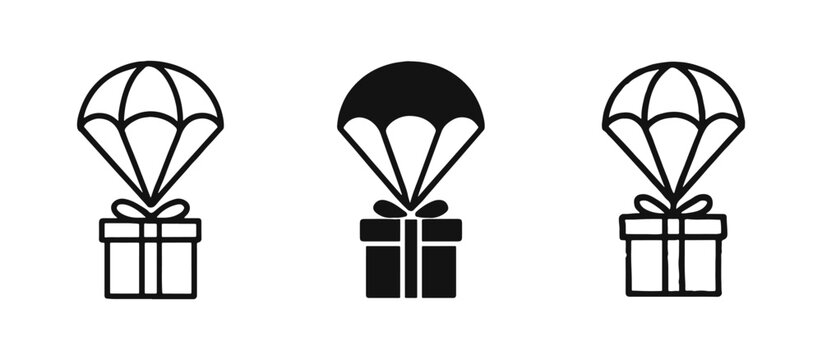 Parachute Delivering Gift Box Icons Set